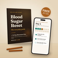 Blood Sugar Reset e-book cover and the 14-Day Movement Plan on a phone