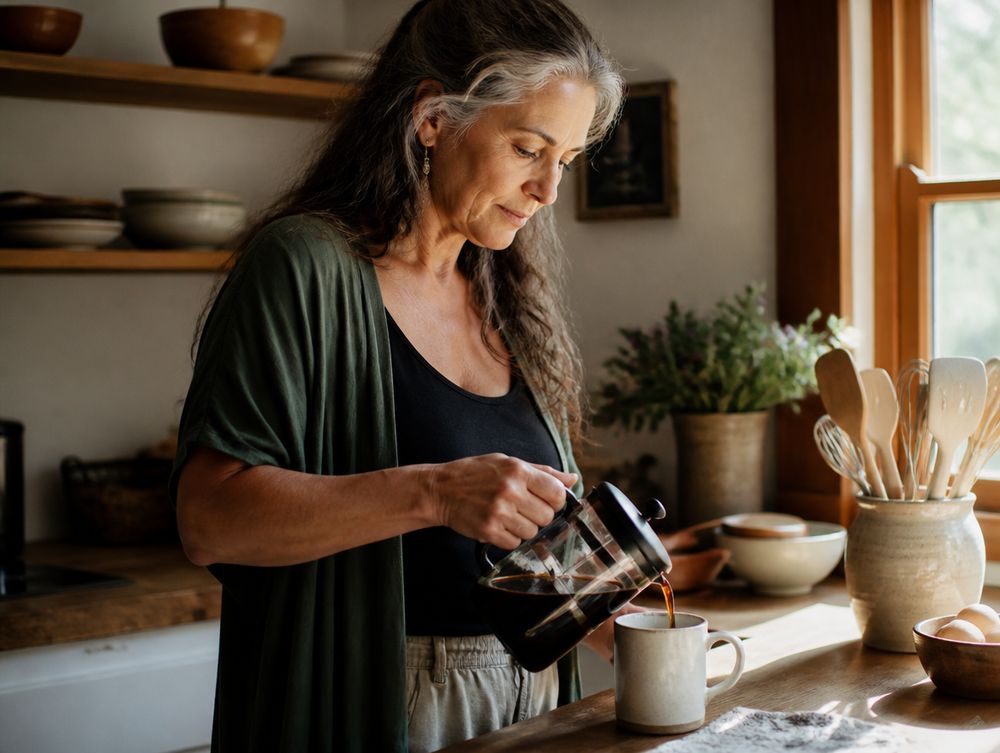 Morning kitchen, coffee and routine